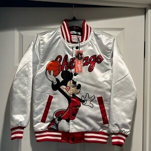 NWT Mickey Mouse Headgear Classic Nostalgia Satin Bomber Jacket Size Medium.
